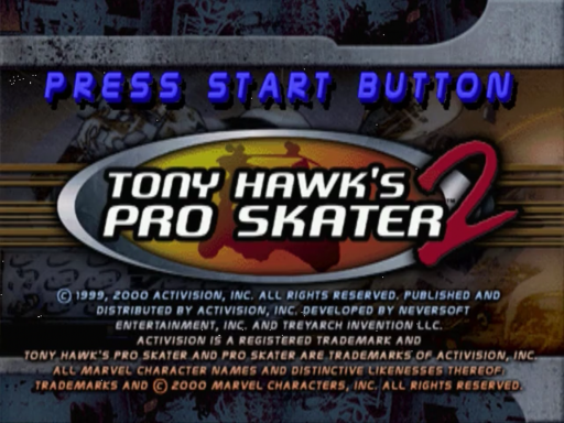 Tony Hawk 2 title screen for Sega Dreamcast